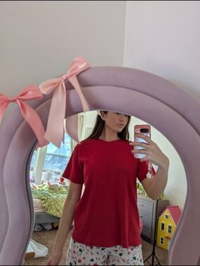 Tommy Hilfiger Red Ribbed Cotton Tee Size Medium